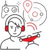 Person with headset controlling drone via smartphone